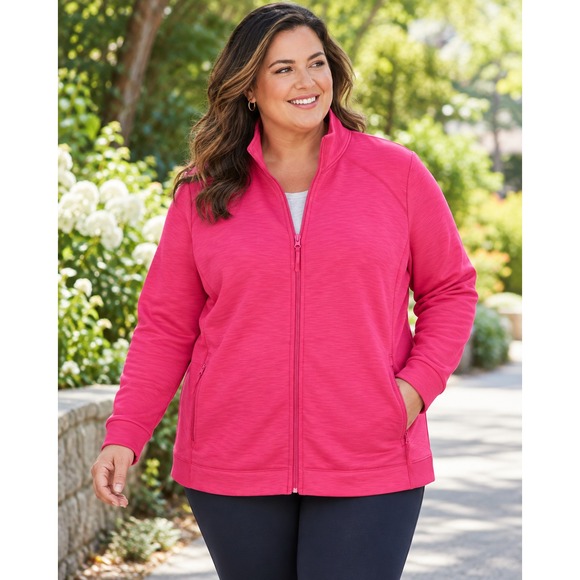 Talbots Jackets & Blazers - T by Talbots Pink Scuba Full Zip Jacket Mock Neck Plus Size 3X Stretch Pockets